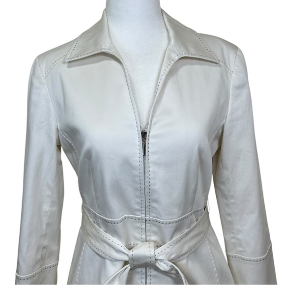 Lafayette 148 - Women’s Belted Blazer Jacket, 3/4 Sleeve, Zip-Up - White, Size 2 - Picture 8 of 17